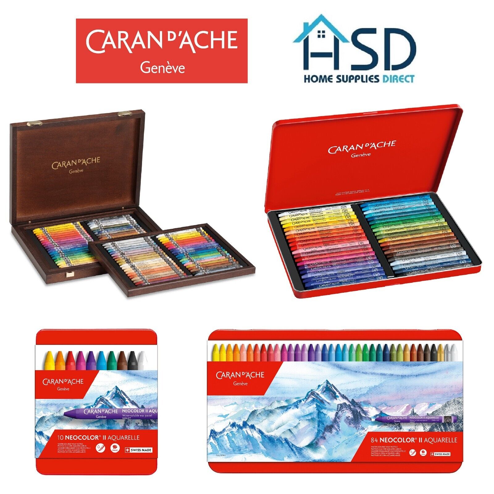 Caran d'Ache Neocolor II Aquarelle Water-Soluble Wax Pastel Sets