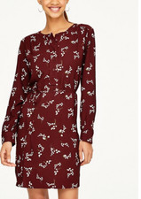 LOFT BURGUNDY FLORAL LONG SLEEVES SHIRTTAIL TIE WAIST CAREER DRESS SIZE: S NWT