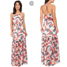 NWT $128 BCBGeneration Women's XS Geometric Halter Blouson Flare Maxi Dress