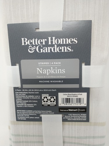 4-Pack Better Homes & Gardens Striped Napkins, 20" x 20" White W/ Blue & Tan New - Picture 5 of 8