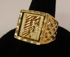 MENS 14KT GOLD PLATED BLING LETTER F INITIAL HIP HOP RING - SIZE 8