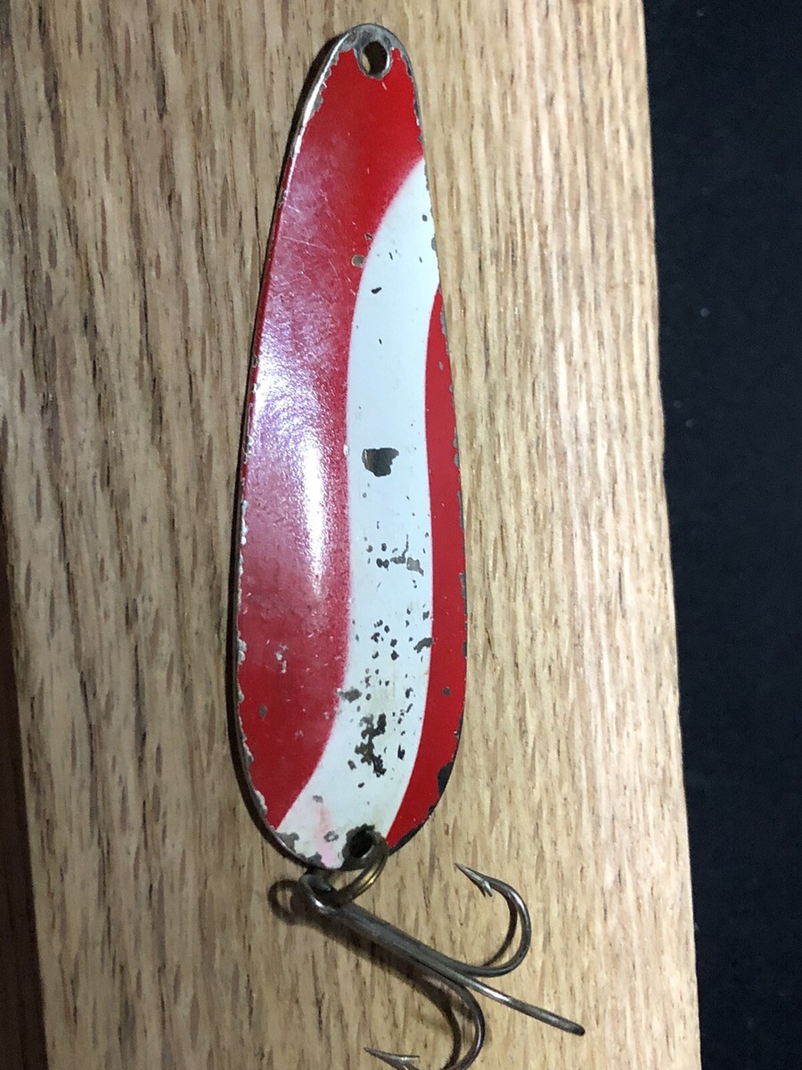 custom made vintage silverware fishing lures Johnson's Silver Minnow Spoon Lure Vintage Unbranded Red/White 3 1/2"
