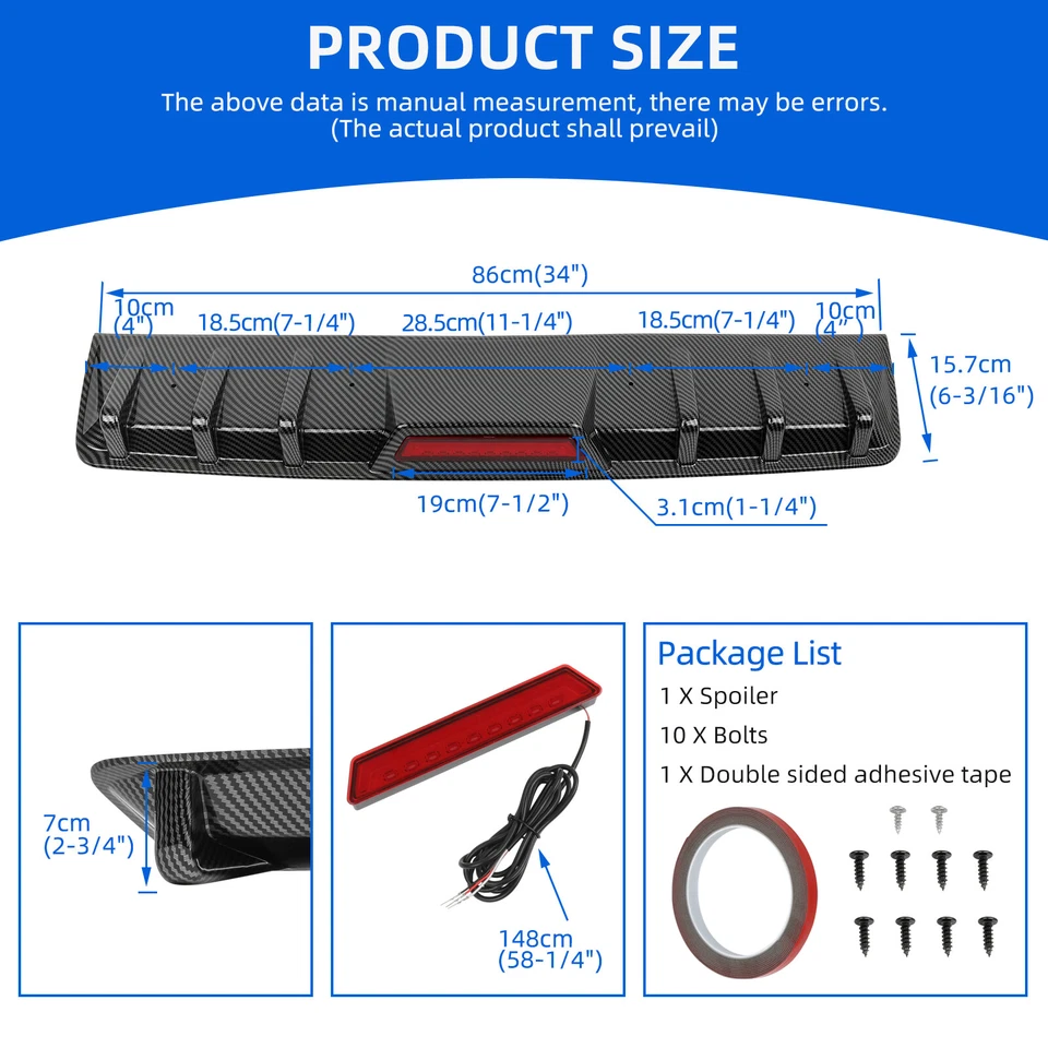 Difusor de labios de parachoques trasero de fibra de carbono con luz LED para Buick LaCrosse 2005-2019 Foto 2 de 4