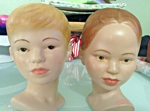 Holland Mold Ceramic Boy & Girl Head Busts Antique Pair 7.5" TALL - Picture 11 of 11