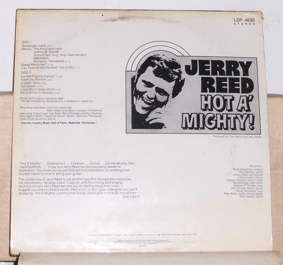 Jerry Reed – Hot A Mighty - 1973 Vinyl LP Record Album Import - Image 2 of 2