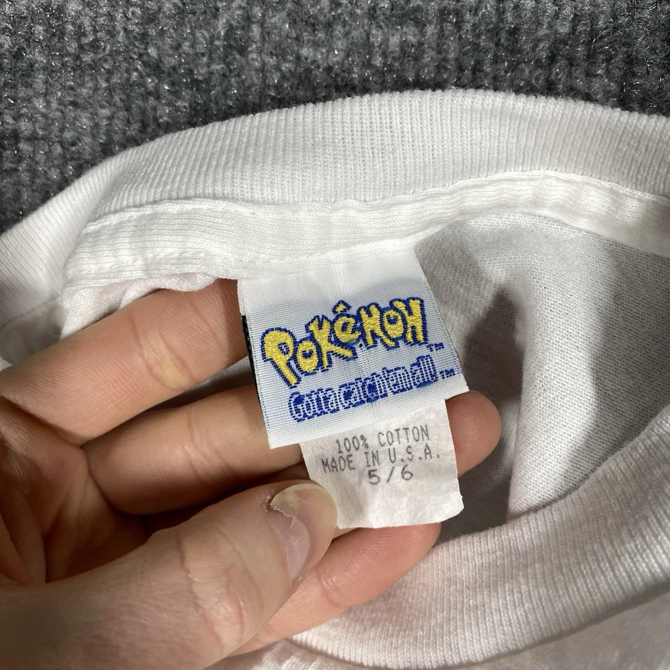 老式 90 年代 Pokemon 空白 T 恤青少年儿童 5/6 码白色美国任天堂棉 — 第 2/4 张图片