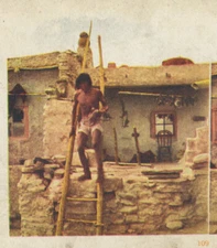 MOKI/NATIVE AMERICAN MAN + DESERT HOME, VINT COLOR STEREOVIEW