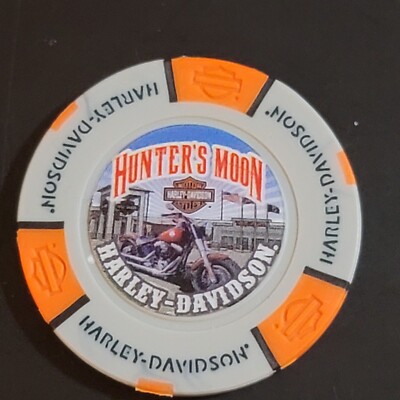 HUNTER'S MOON HD ~ INDIANA (Gray/Orange Full Color design #1) Harley Poker Chip
