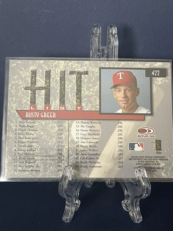 Rusty Greer 1997 Donruss Silver Press Proof Hit List SP #422 Rangers - Image 2 of 2