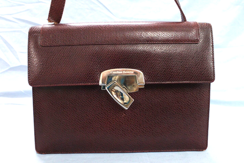 VTG CAROLINA HERRERA Reddish Brown Leather LIZARD PRINT FLAP BAG PURSE Damaged