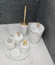 Luxury White Marble Bathroom Accessory Set 7-Piece Vanity Set with Gold Soap D