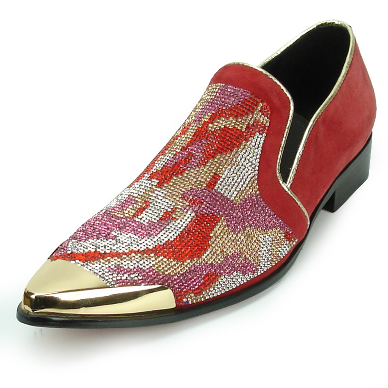 FI-7089-2 Red Rhinestones Slip on Fiesso by Aurelio Garcia Scarpe classiche da uomo FI-7089-2 Red Rhinestones Slip on Fiesso by Aurelio Garcia Scarpe classiche da uomo