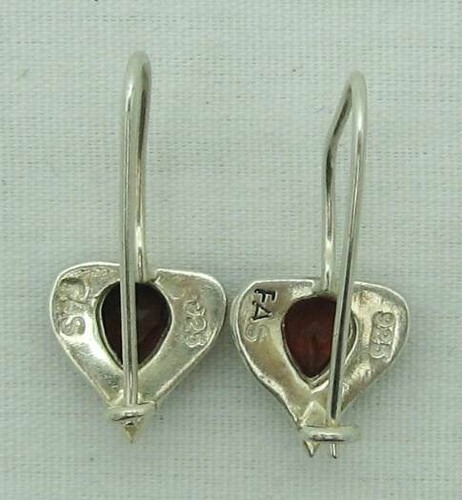 DAINTY ESTATE GARNET & MARCASITE STERLING SILVER DROP EARRINGS, 7/8" - Picture 3 of 4