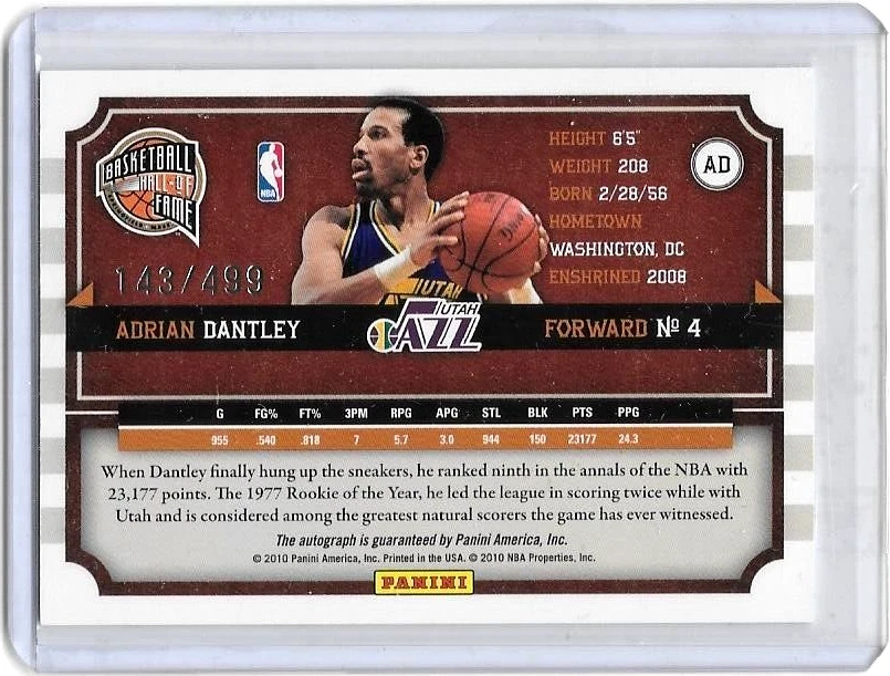 ADRIAN DANTLEY 2010 PANINI BASKETBALL HOF FAMED SIGNATURES CERTIFIED AUTO - Image 2 of 2