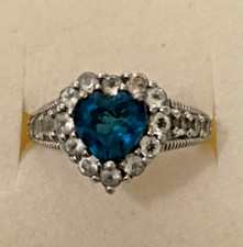 Genuine London Blue Topaz White Topaz 925 Sterling Silver Size 10 Heart Ring