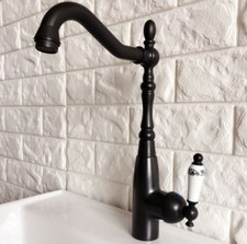 Black Oil Rubbed Brass Kitchen Faucet Single Handle Swivel Basin Sink Mixer Tap