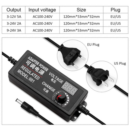 Adjustable Voltage Power Supply Adapter AC /DC Switch 1-24V LED Display EU US - Picture 2 of 16
