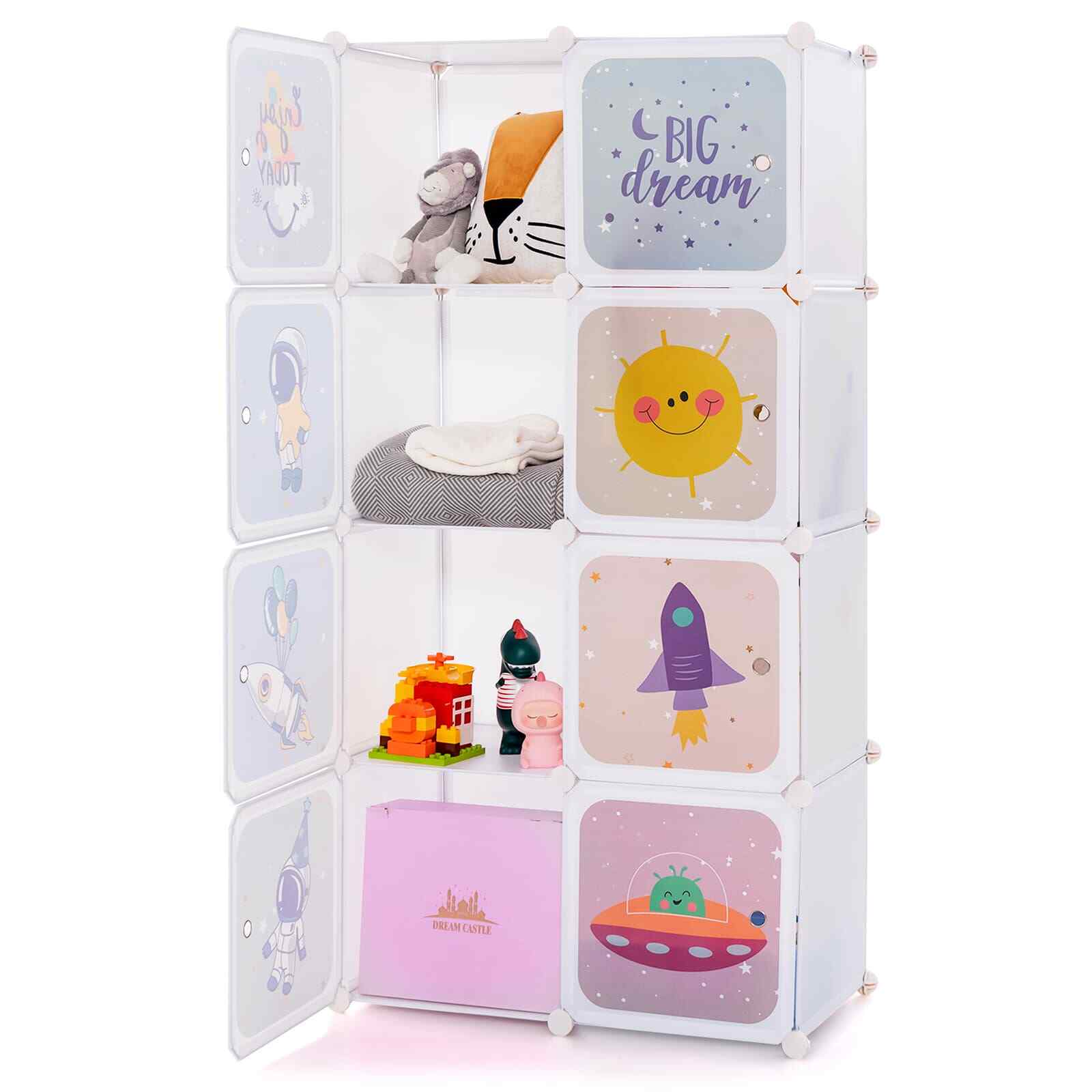 Portable Kids Wardrobe 8-Cube Baby Closet Baby Clothes Storage Organizer-White