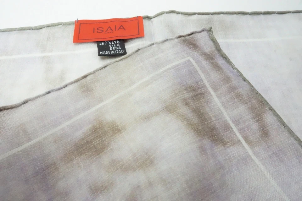 Isaia Blanco Marrón Rosa Nublado Graffiti Mezcla Seda Bolsillo Cuadrado Italia Nuevo Foto 4 de 4