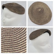 Vintage Brown  Gold Circular Striped Calot Hat by Chapeaux Original