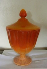 MCM L. E. Smith Bittersweet Orange Pedestal Compote W/Lid Candy Dish LG 10 1/2"