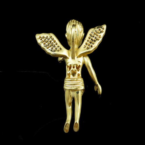 NEW WHITE ON 14K YELLOW GOLD FINISH ANGEL BEAUTIFUL FRESH PENDANT & NECKLACE SET - Picture 4 of 5