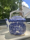 Antique Mason's Vista Blue White Kettle Teapot & Lid 9" Square Handle RARE