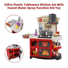 52Pcs Plastic Tableware Kitchen Set With Faucet Water Spray Function Kid Toy