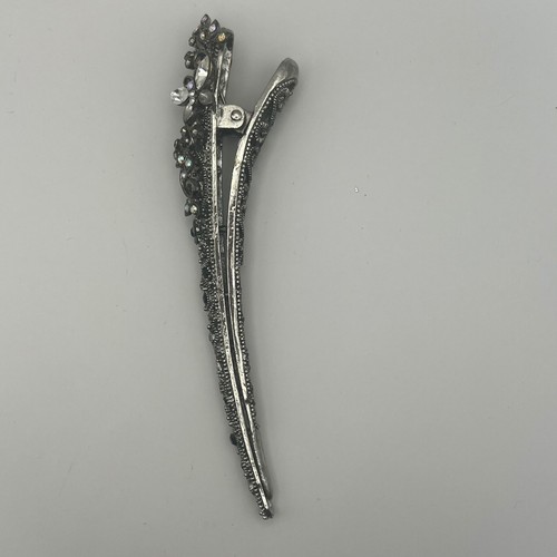 Filigrane Haarspange im Vintage-Stil mit Strass Blumen - schwarz & klare Kristalle - Bild 4 von 7