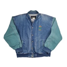 Vintage 90s International Denim Bomber Jacket Two Tone Men’s Size Large Distress