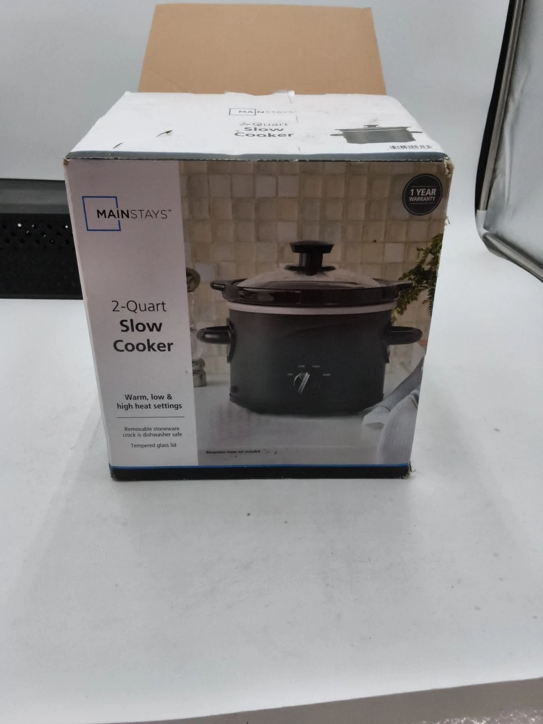 Mainstays 2-Quart Slow Cooker Black Stoneware Removable Crock Tempered Glass Lid
