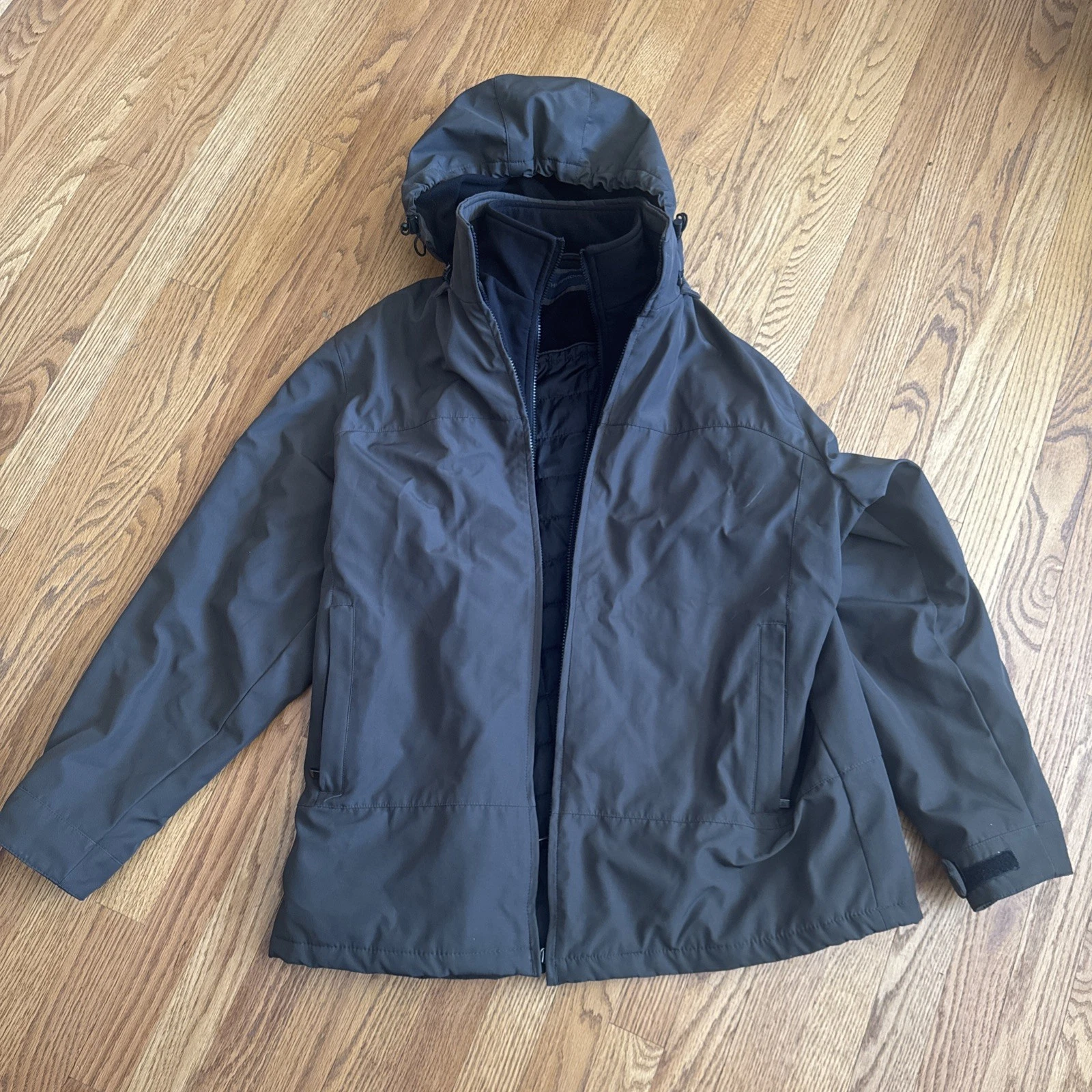 Weatherproof 3 In 1 Winter Jacket Dark Grey / Brown XL Full Zip Ski Coat