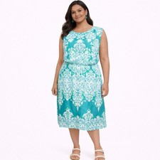 ADRIANNA PAPELL Size 22W Blue & Green Floral Sleeveless Lightweight Dress