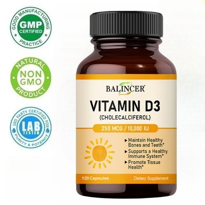 Vitamin D3 10000 IE unterstützt die Gesundheit von Knochen Zähnen 120 Kapseln
