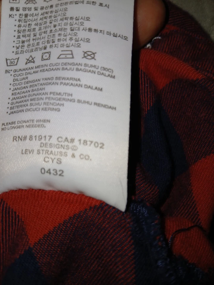 Vintage Levi's Girls Flannel Shirtdress Sz M 10-12 Red/Black VGVC  - Image 4 of 4