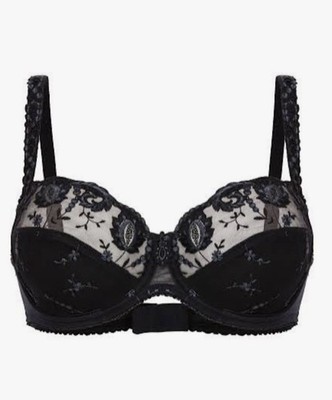 Conturelle Felina Bra 32E Black Lace Underwire Floral Embroidered GUC