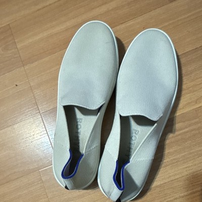Rothy's Men Slip-On White Blue Knit Accent Round Toe Casual Shoes US 9.5