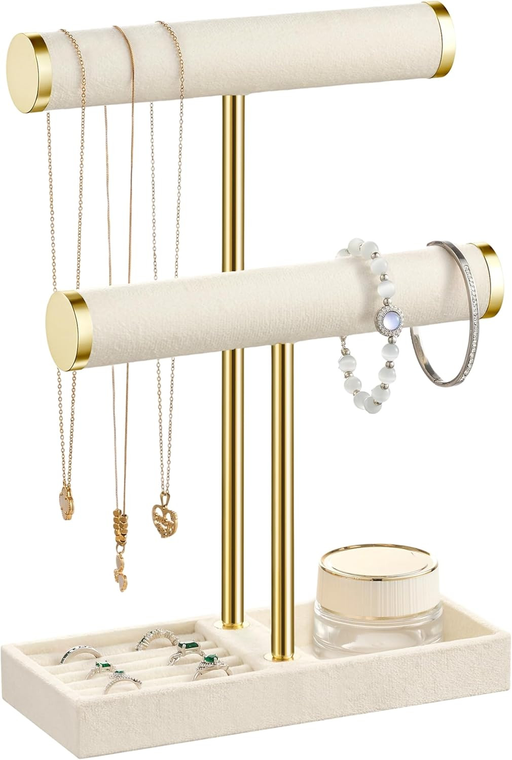 2 Tier Bracelet Holder Display - Detachable T Bar Beige Velvet Bracelet Holder,