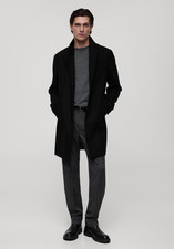 NWT MANGO MNG $249 BLACK WOOL BLEND TOPCOAT C...