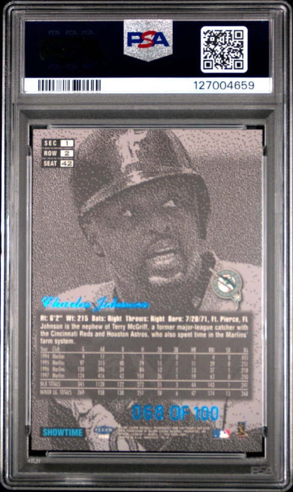 Flair Showcase Legacy Charles Johnson 1998 fila 2/100 PSA 8 POP 1 - ninguno superior Foto 2 de 2