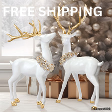 Deer Greeter, Figurine Gold Accents Elegant Holiday Christmas Decor, Set of 2