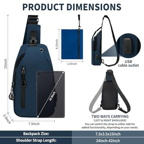 Waterproof Sling Backpack for Men & Women, Small Crossbody Bag with B-dark Blue - Picture 2 of 7