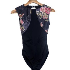 Danse De Paris Elodie Tank Leotard M Noir Rose Black Floral Ballet Dance L0060L