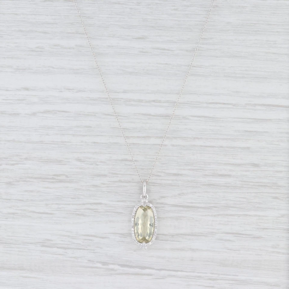 Collar colgante con halo de diamantes de cuarzo limón de oro blanco de 14 k de 16,25" Foto 2 de 4