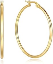 14K Gold Hoop Earrings for Women Gold Earrings Classic Shiny Polished Round H...