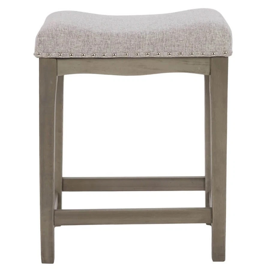 Allen+Roth Hoatley Gray 29in Barstool Saddle Seat Upholstered Wood Nailhead