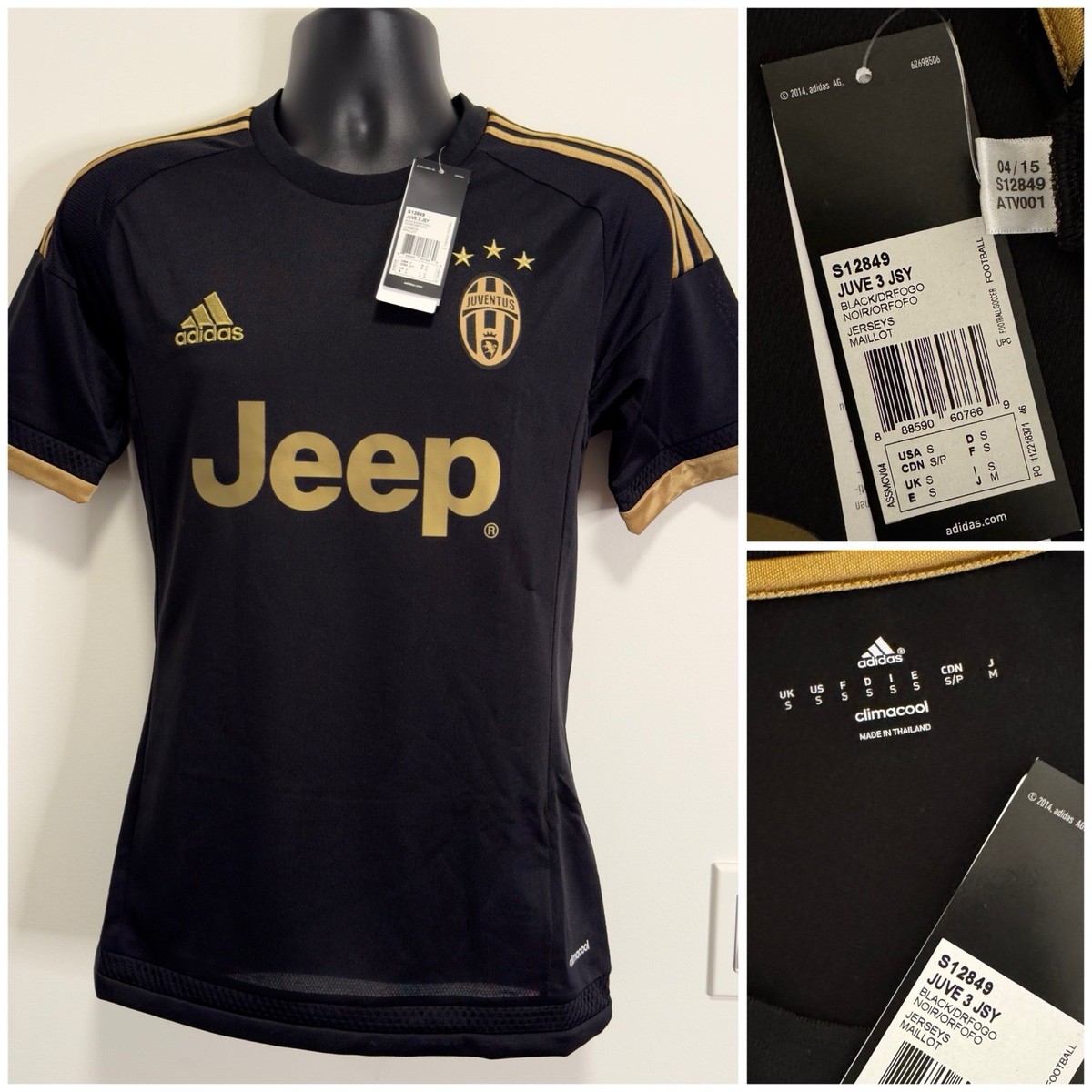 adidas 15/16Juventus ユニフォームブラック×ゴールドJeep 2015/16 Juventus Pogba #10 Third Shirt (S) Adidas – First11