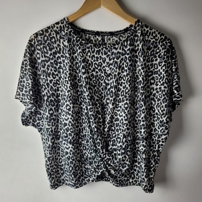 Good Move M&S Women Size 14 Black Leopard Print Boxy T-Shirt Sport Casual Gym