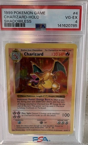 1999 pokemon game 4 charizard-holo shadowless PSA 4 VG-EX