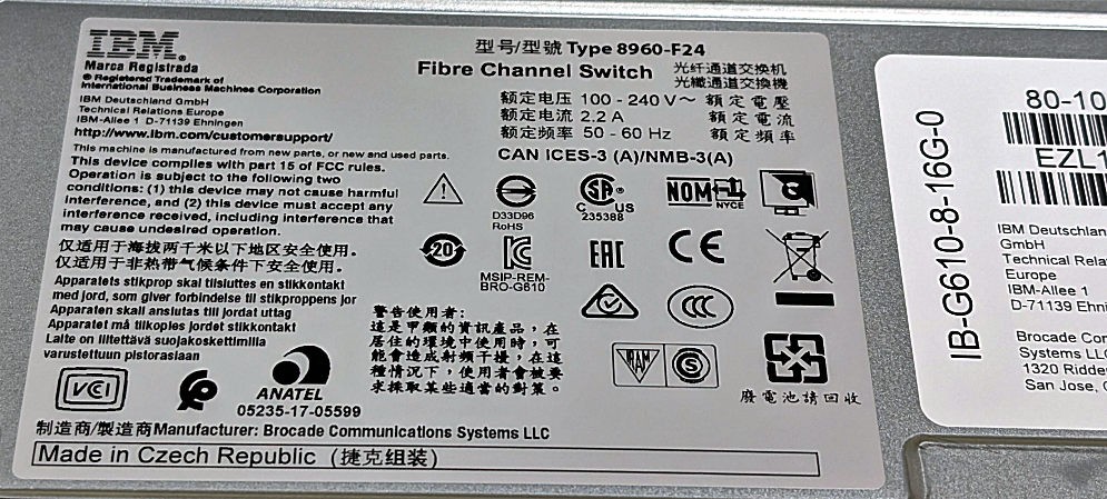 中古　Brocade G610 FCスイッチ(SFP+モジュール付き)#1 New and Original Brocade G610 San Switch 24 X 16 Gbps SFP+ All